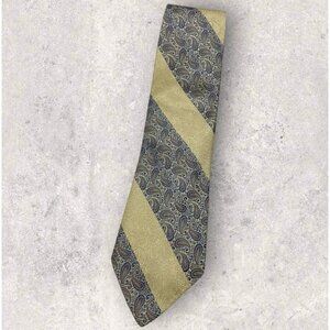 SULKA Silk Tie FRANCE Beige Purple Striped Paisley W:3.4" EUC